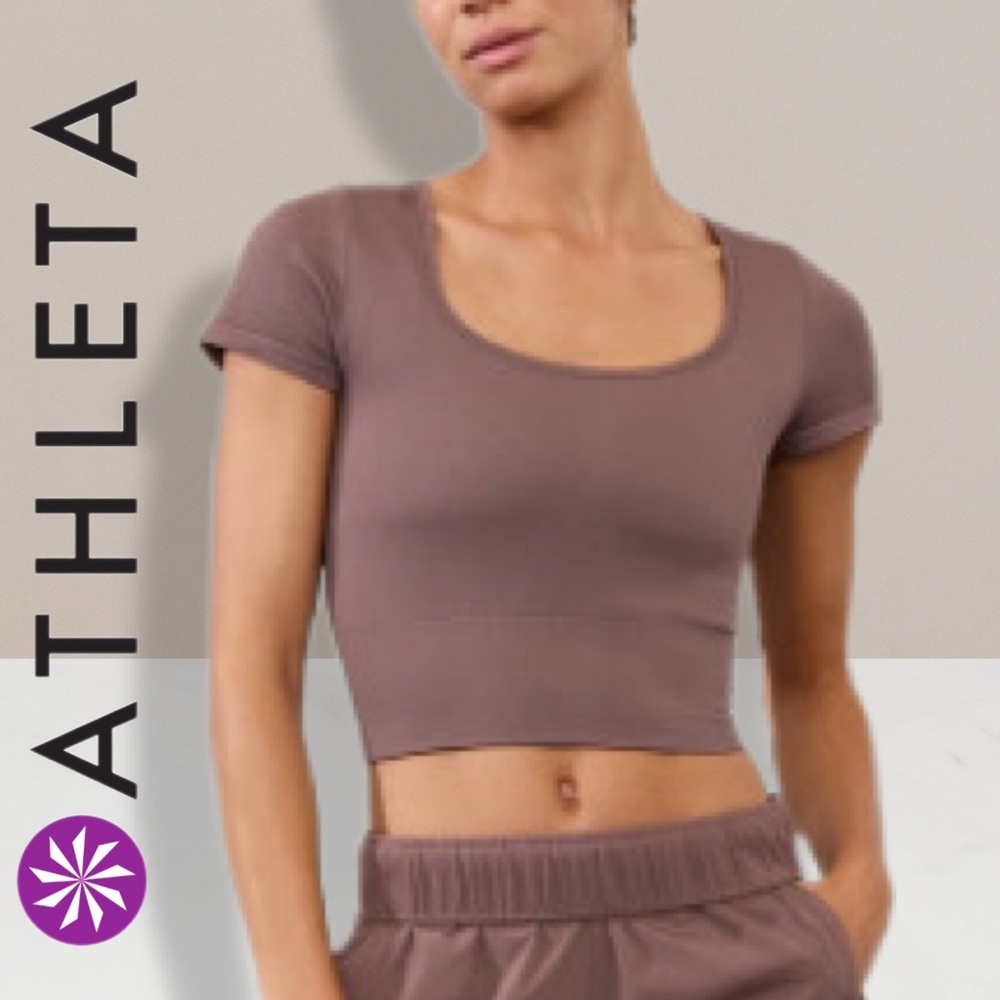 NWT Athleta Aurora Seamless Short Sleeve Crop Top XL Smoky Rose Yoga Gym